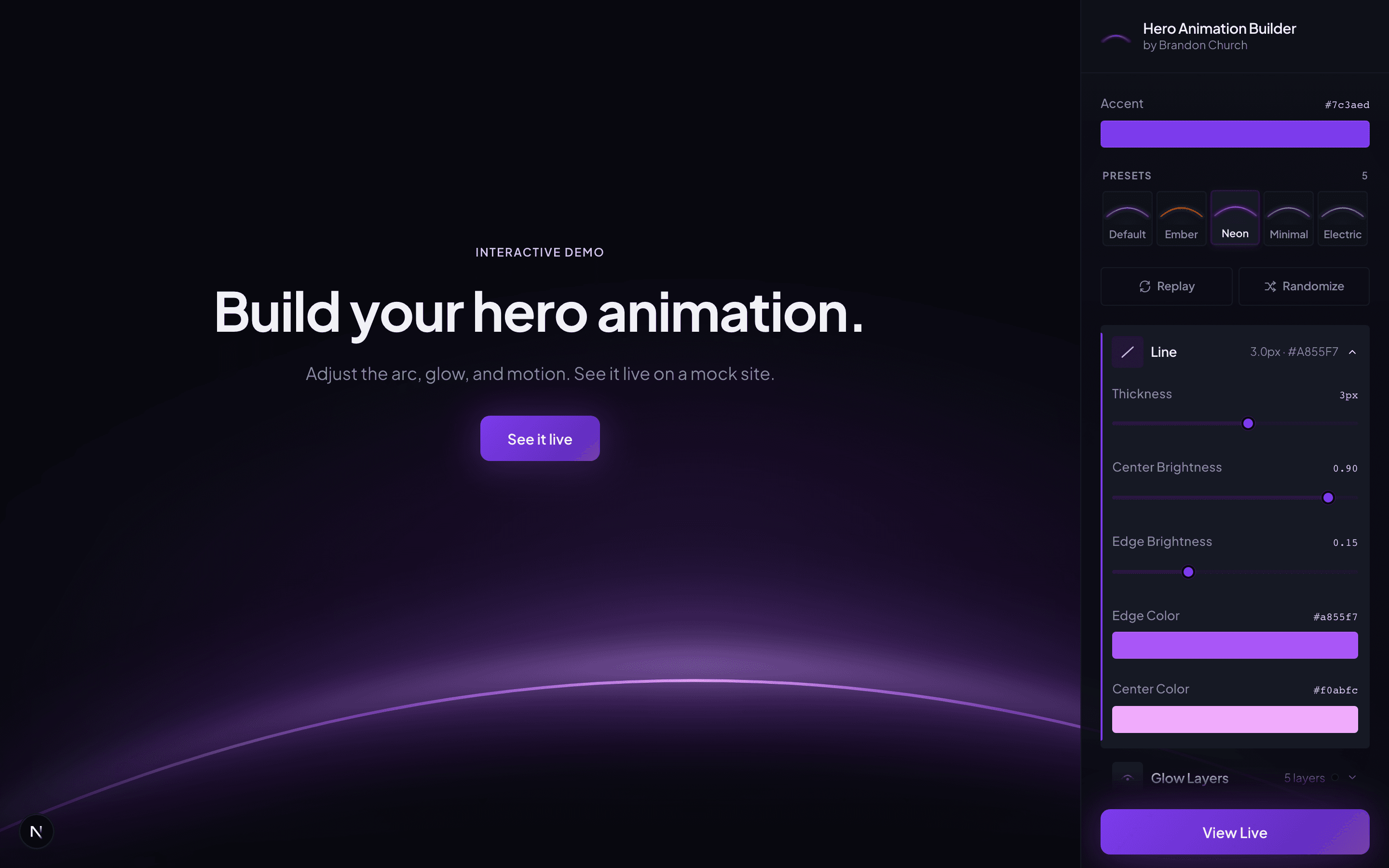 Screenshot of Hero Animation Builder